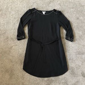 H&M Black Dress size 6 Beaded neckline and sleeves tie elastic waist round hem